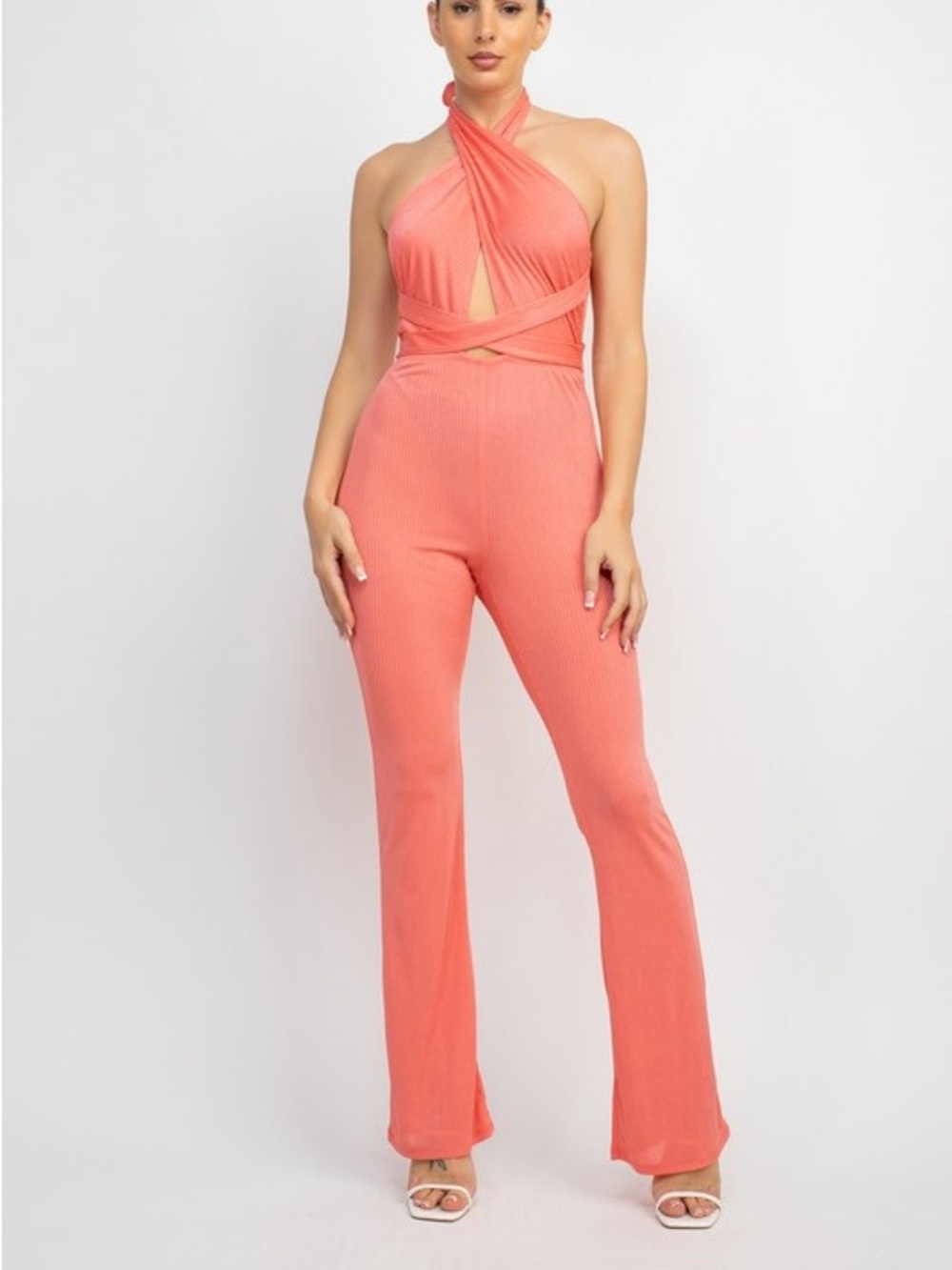 Wrap Halter Coral Jumpsuit